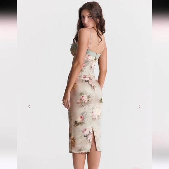 House of CB Floral Midi Dress in Cream and Pink - Picture 2 of 11